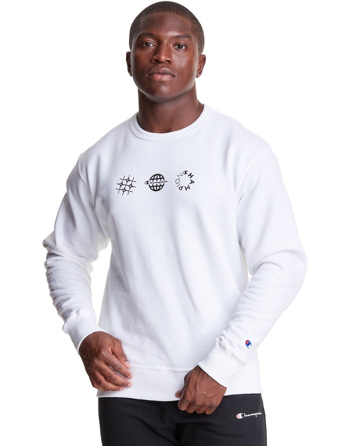 Champion Powerblend Fleece Crew Multi-Logos - Miesten Valkoinen Collegepaita - Suomi 4206597-VL